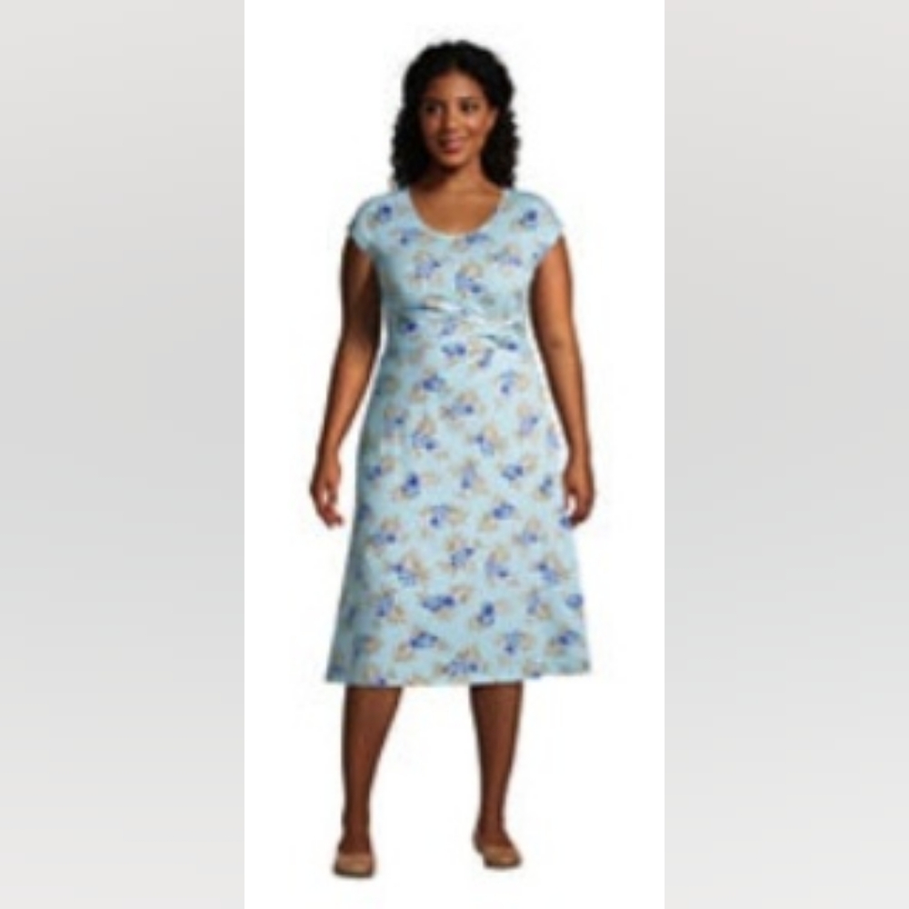 Lands' End Plus Size Cap Sleeve Twist Front Fit and Flare Dress Size 1X